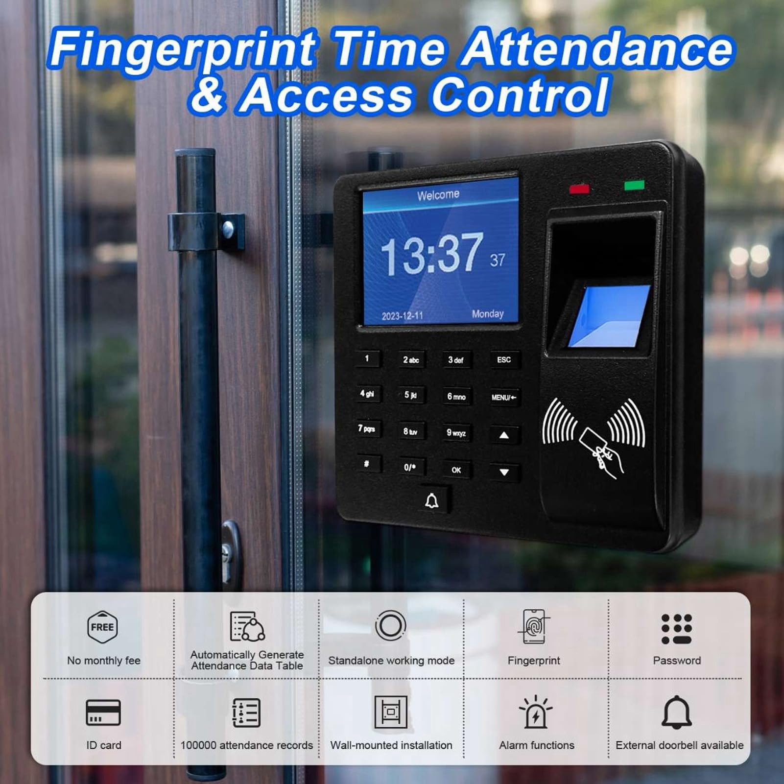 Greensen Orologio Marcatempo, Orologi Marcatempo per Dipendenti Piccole Imprese con Riconoscimento Impronta Digitale Password ID Card Macchina Presenze Standalone USB Download Dati per