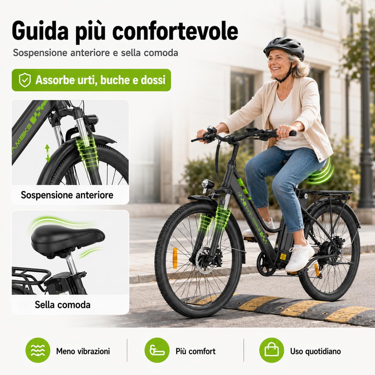 26" Bici Elettrica uomo donna,36V 15Ah Batteria Rimovibile Motore 250W,Autonomia fino a 100 km, 7 Velocità, Freni a Disco, Sospensione Anteriore City E-Bike for Urban Commuters