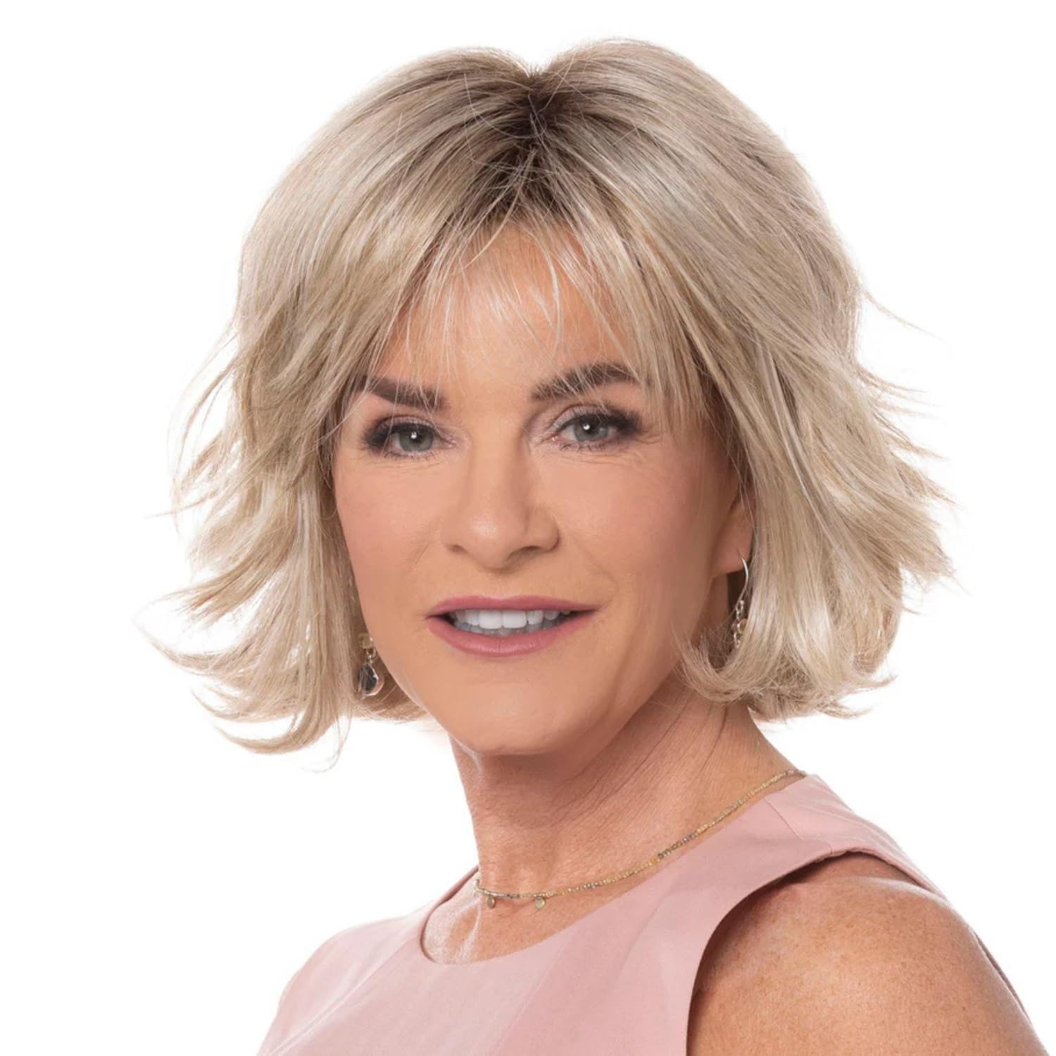 Toni Brattin Unforgettable Wig - Casual Curls with Chin Length Sides & Subtle Bangs - Heat-Friendly Synthetic Fiber Looks & Feels Like Natural Hair - Adjustable