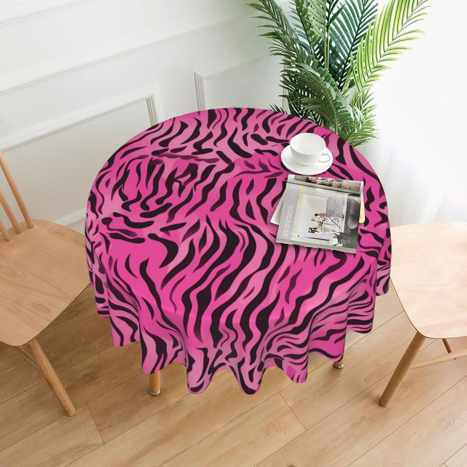 HJFCZH zebra tiger leopard pink Prints Round Decorative Tablecloth 60in - High-Grade Polyester Throw for Dinners, Weddings & Everyday Use