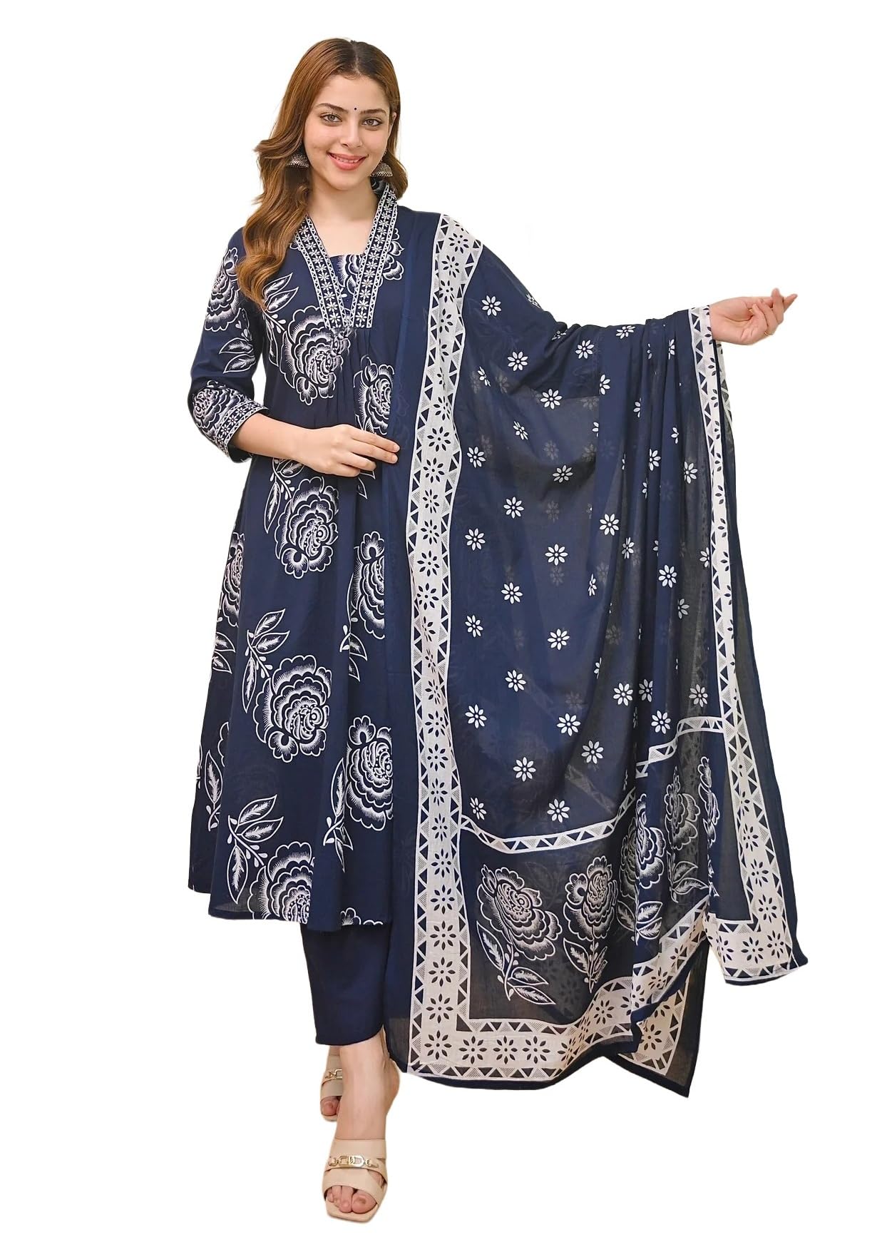 ONLY Women Printed A-Line Kurta and Pant Set with Dupatta | Printed Kurta Set | A-Line Kurta Set | Women Kurta Sets | Summer Suit | in multi