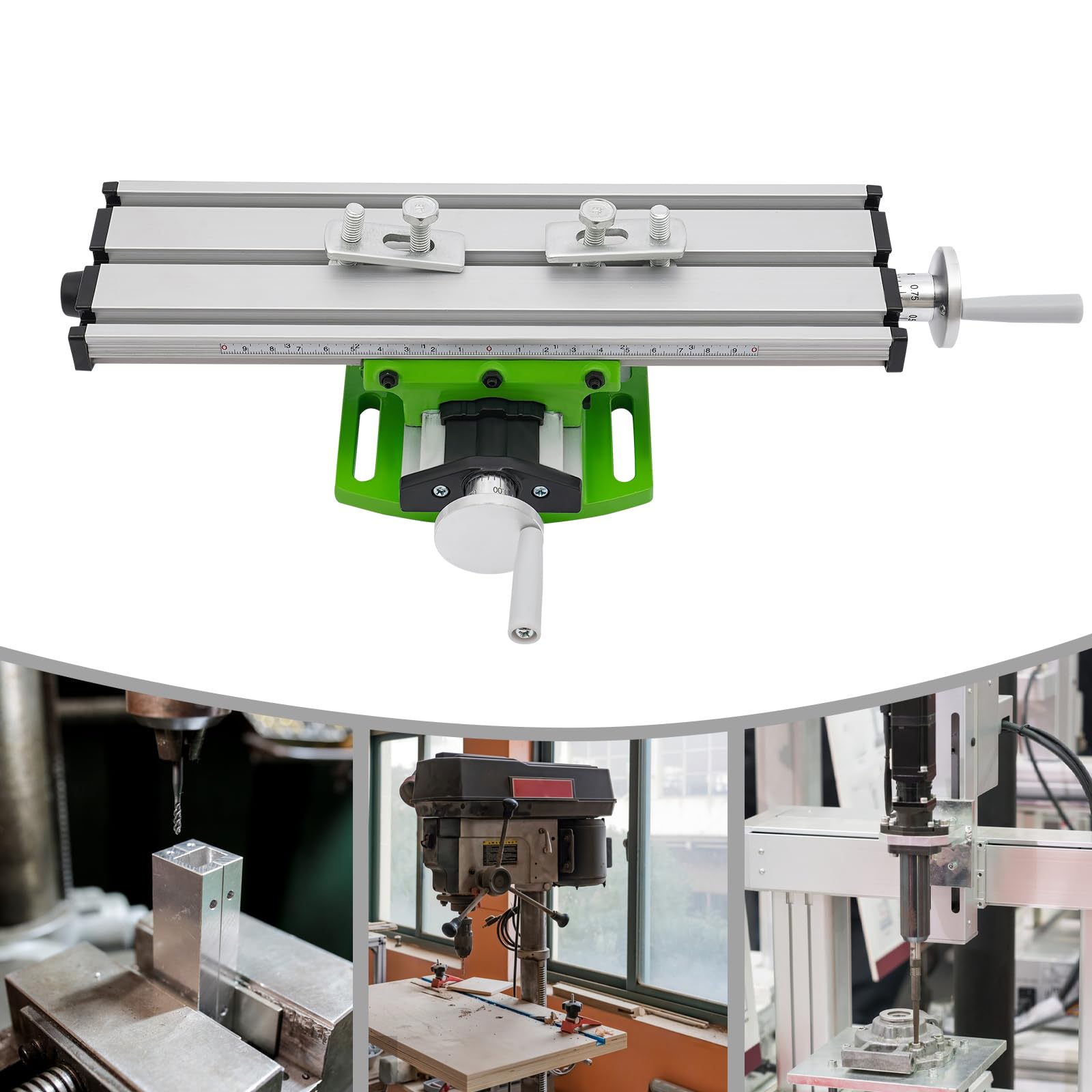 Kreuztisch FräStisch Maschine,Arbeitstisch üR FräSmaschinen,X-Y-Schiebetisch für Mini-Bohrmaschine Elektrische Halter, Aluminium PräZisions-Tisch, Modellbau Werkstatt, Weiß/GrüN