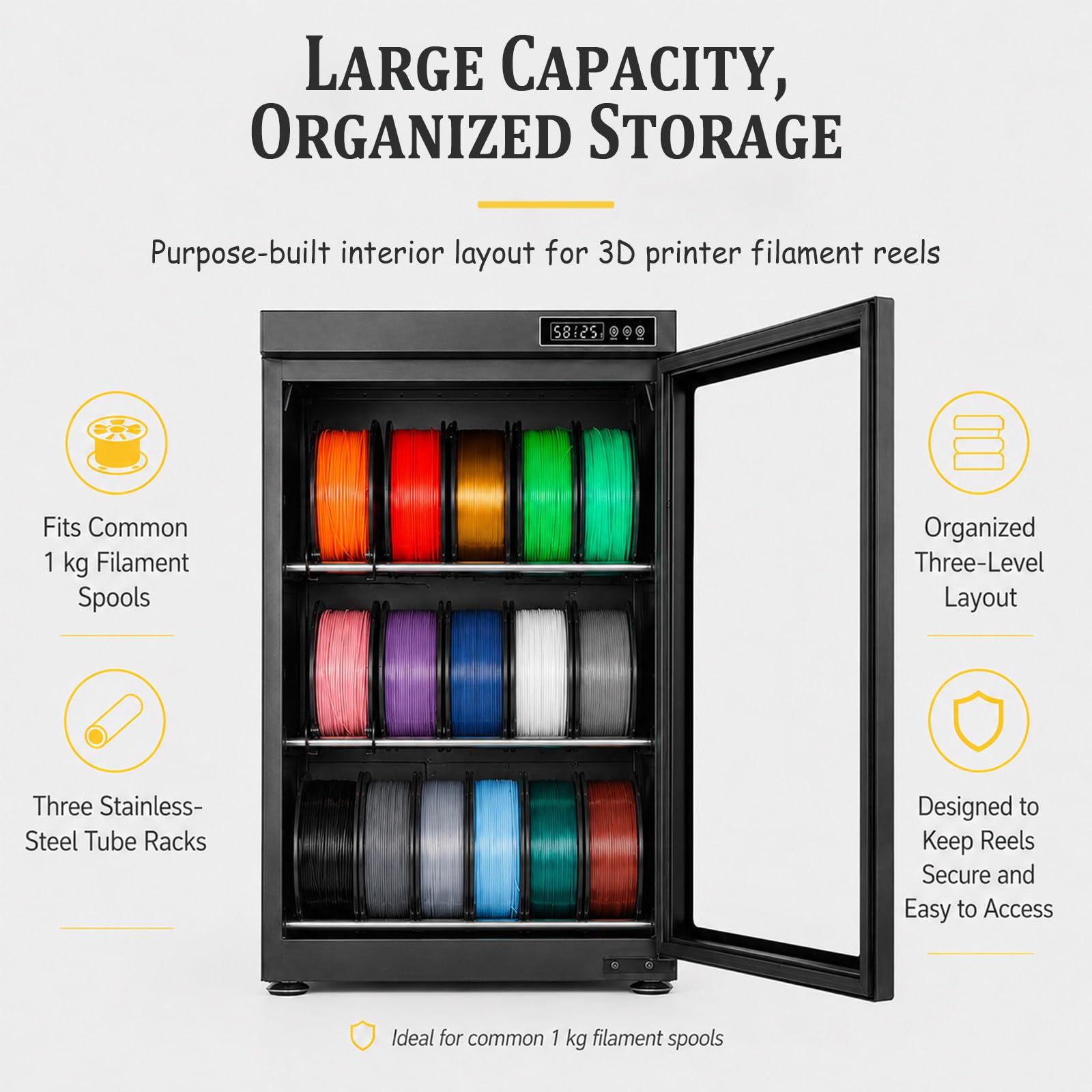 21-Spulen 3D-Drucker Filament-Trocknungsbox mit Intelligenter Feuchtigkeitskontrolle (RH15%-RH60%), Versiegelter Dehydrator für PLA, ABS, PETG, TPU, für Zuhause und Studio