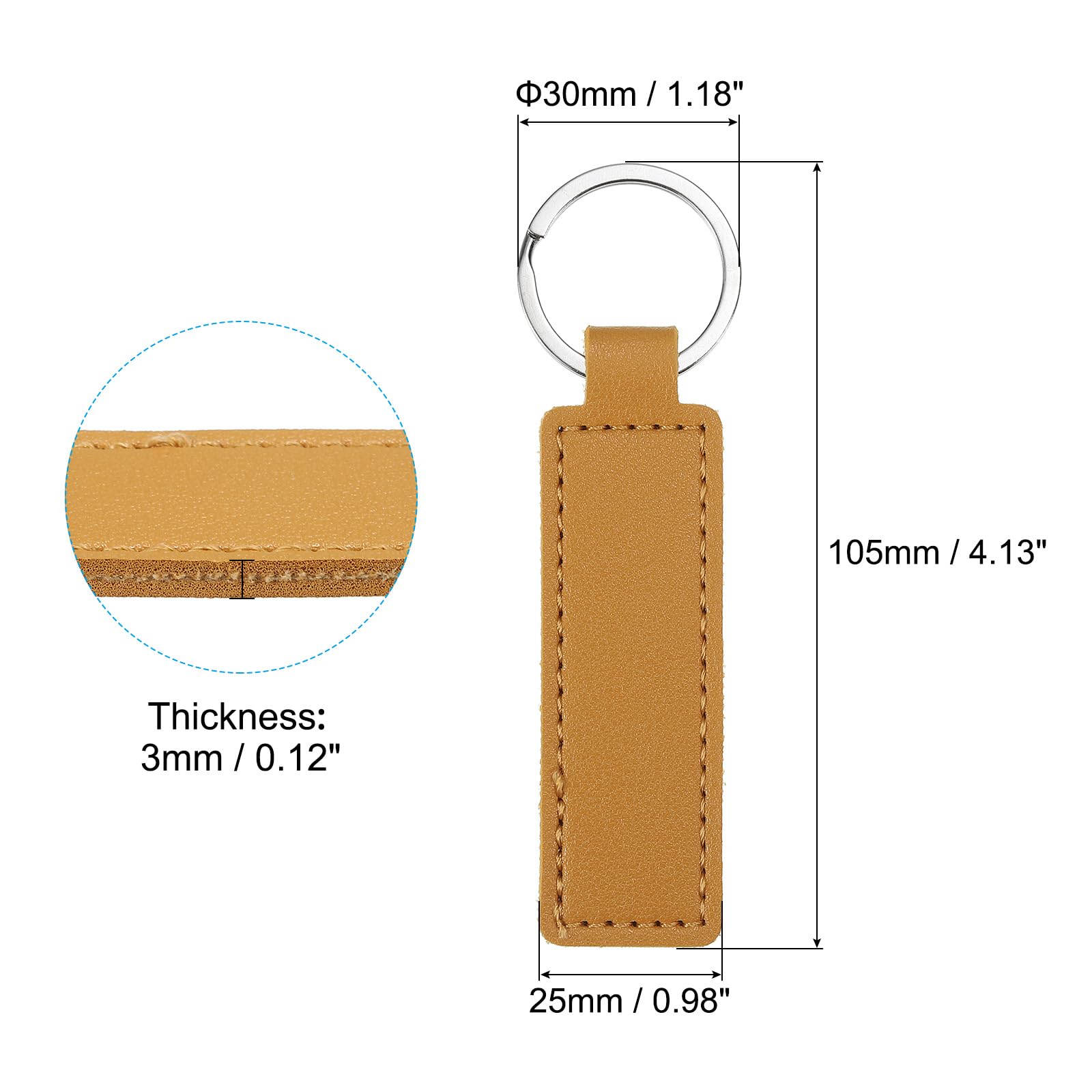 PATIKIL Sublimation Keychain Blanks, 6 Pack PU Leather Keychain Blanks Key Fob with Rings for Car Keys Home Keys Brown - Image 2