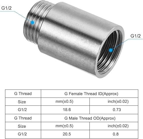 Miniatura 3 de PATIKIL Brazo de extensión de cabezal de ducha, paquete de 2 unidades de rosca macho a hembra de acero inoxidable G12 macho a hembra de 1.181 in de