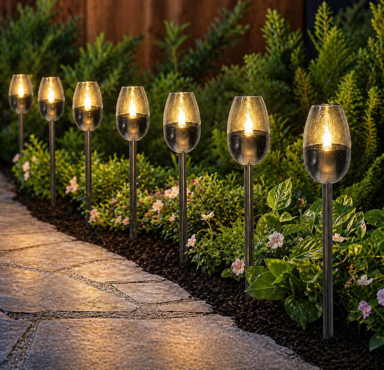 Garden Mile Silver 8 Pack Solar Torch Lights – Flickering Flame Effect Led Garden Lights, Waterproof Outdoor Solar Stake Lights For Pathway, Patio, Driveway & Garden Decor