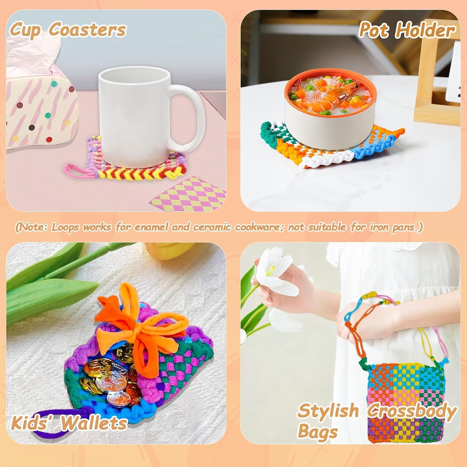 janeunique Métier à tisser pour enfants, ensemble de métier à tricoter pour filles de 6, 7, 8, 9, 25, 25, 30, 30, 12, 17,8 cm, crochet en métal, navette, peigne à tisser, sac à main, cadeau pour
