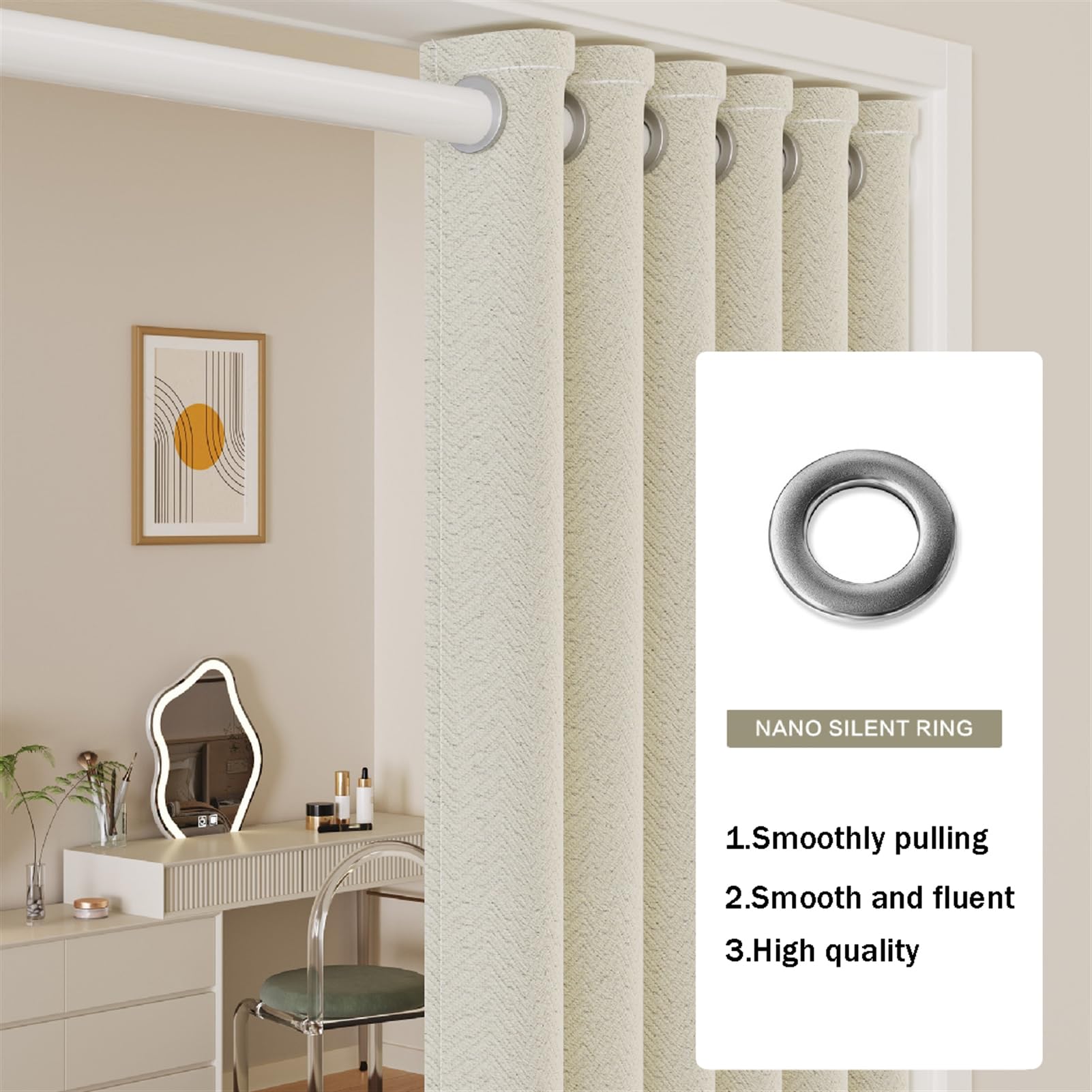 Verdunklungsvorhänge, Türvorhang Blickdichte Tür Vorhang mit Ösen Thermo Kälteschutz Hitzeschutz Schallschutz für Schlafzimmer Wohnzimmer, Creme, H200 x B230 cm