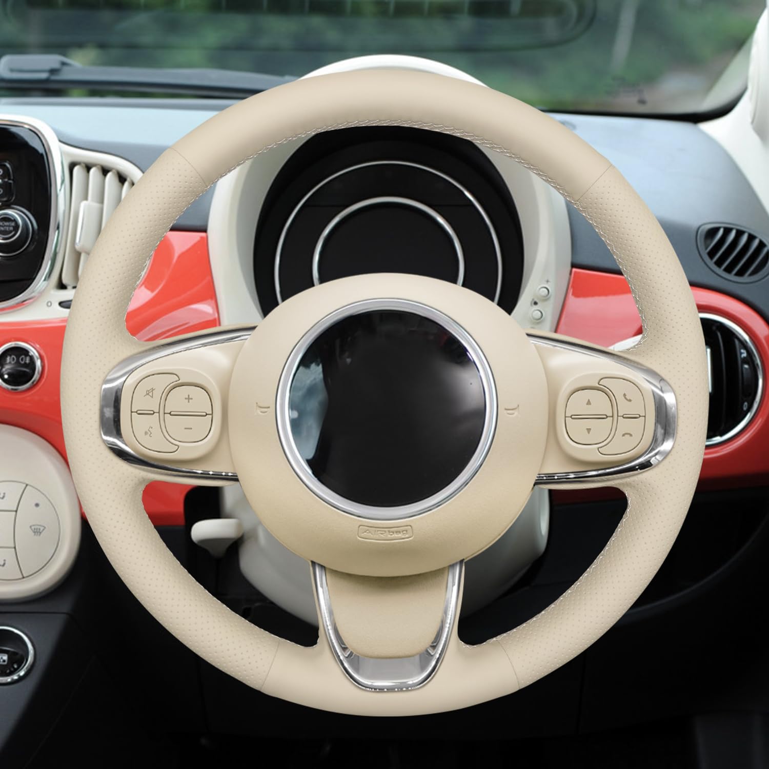 Leren stuurhoes voor het autostuur; 37 - 38 cm; antislip; universeel, beige