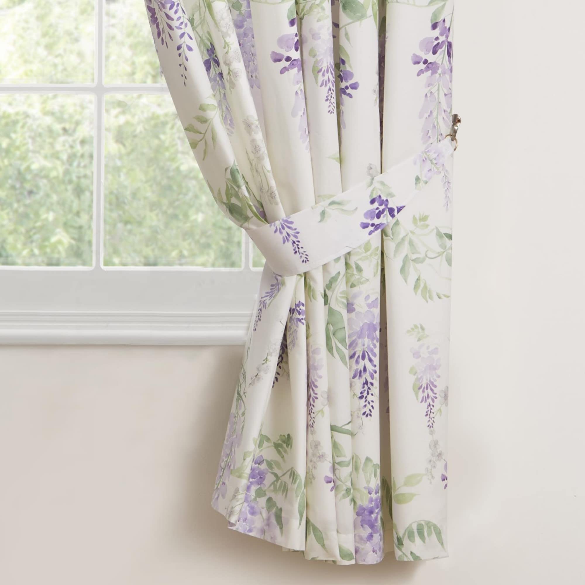 Dreams & Drapes Pencil Pleat Curtains, Wisteria Purple, W66 x L72 (168 x 183cm), Botanical Floral Design, 2 Panels - Image 3
