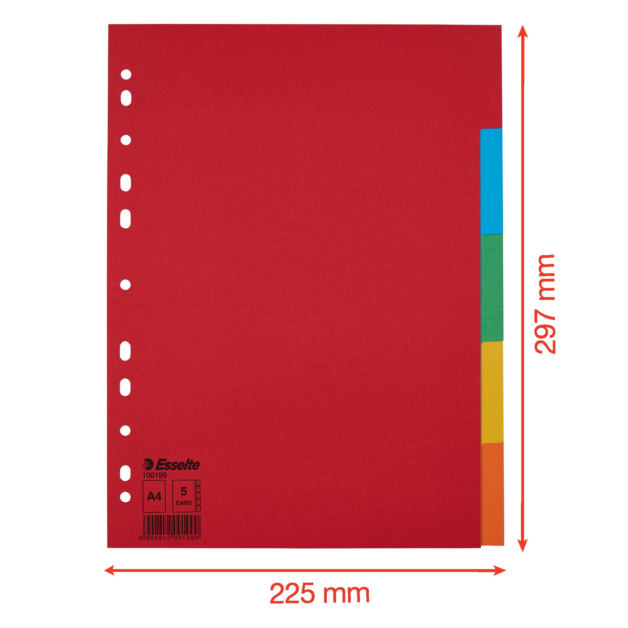 Image secondaire de Esselte 100199 Lot de 20 intercalaires A4 avec onglets Rouge/multicolore Carton recyclé