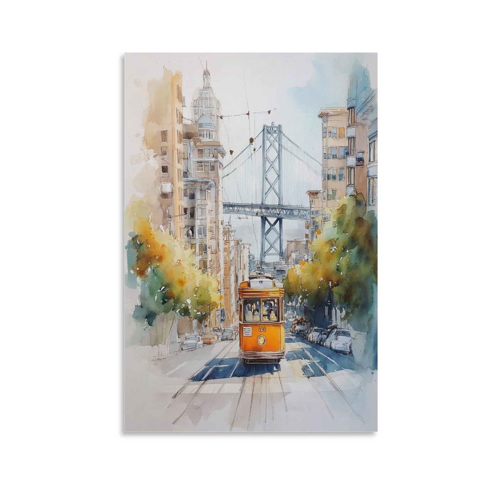 LCYNNH San Francisco 20x30inch(50x75cm) Vintage Travel Poster Watercolor Canvas Art