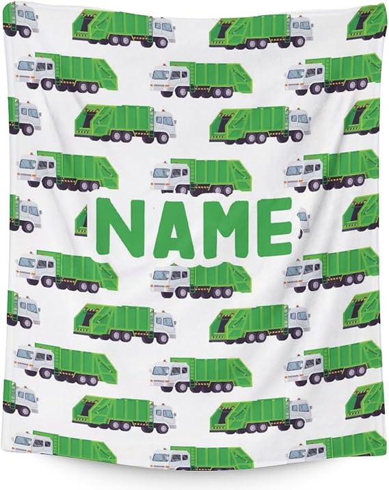 Mercuryelf Custom Garbage Truck Blanket Gift - 30x40 Inches Modern Throw Blankets for Kids - White Soft, Fuzzy & Warm Throws for Lap, Crib