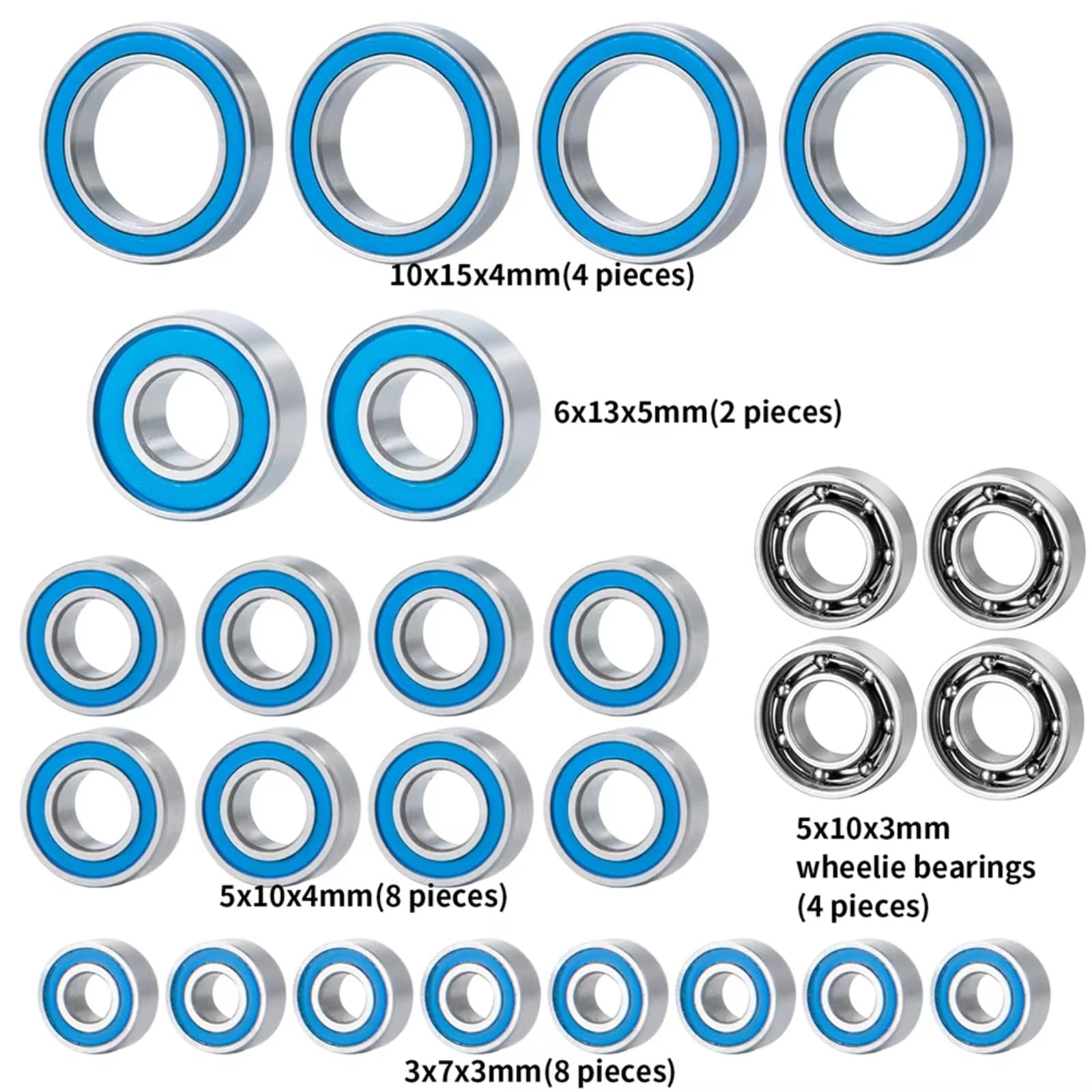 Rodamientos Bolas RC para Team Associated DR10 26 Rodamientos De Bolas De Ranura Profunda Sellados De Metal Azul 3 X 7 Mm Y 10 X 15 Mm para Bujes De Rueda Y Ejes