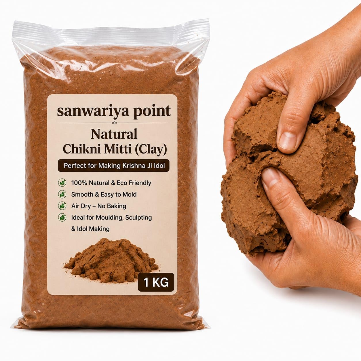 Natural Chikni Mitti Clay 1KG | Air Dry Modelling Clay for Mahadev