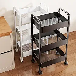 Carrinho Organizador Multiuso com Rodízios, Aço Inoxidável, 3 Prateleiras, Design Universal com Rotação 360°, Suporta 120kg, para Cozinha e Banheiro (Preto)
