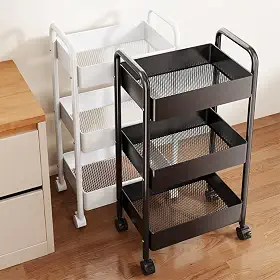 Carrinho Organizador Multiuso com Rodízios, Aço Inoxidável, 3 Prateleiras, Design Universal com Rotação 360°, Suporta 120kg, para Cozinha e Banheiro (Preto)