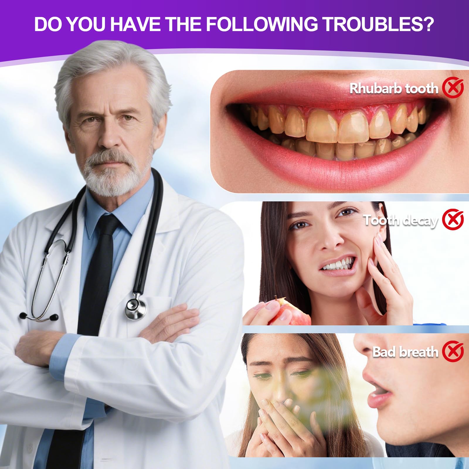 50g Polvere Sbiancante per Denti, Polvere Sbiancante Denti Immediato, Usato per pulire i respirare fresco, rimozione Delle Macchie Profonde (viola) - 3