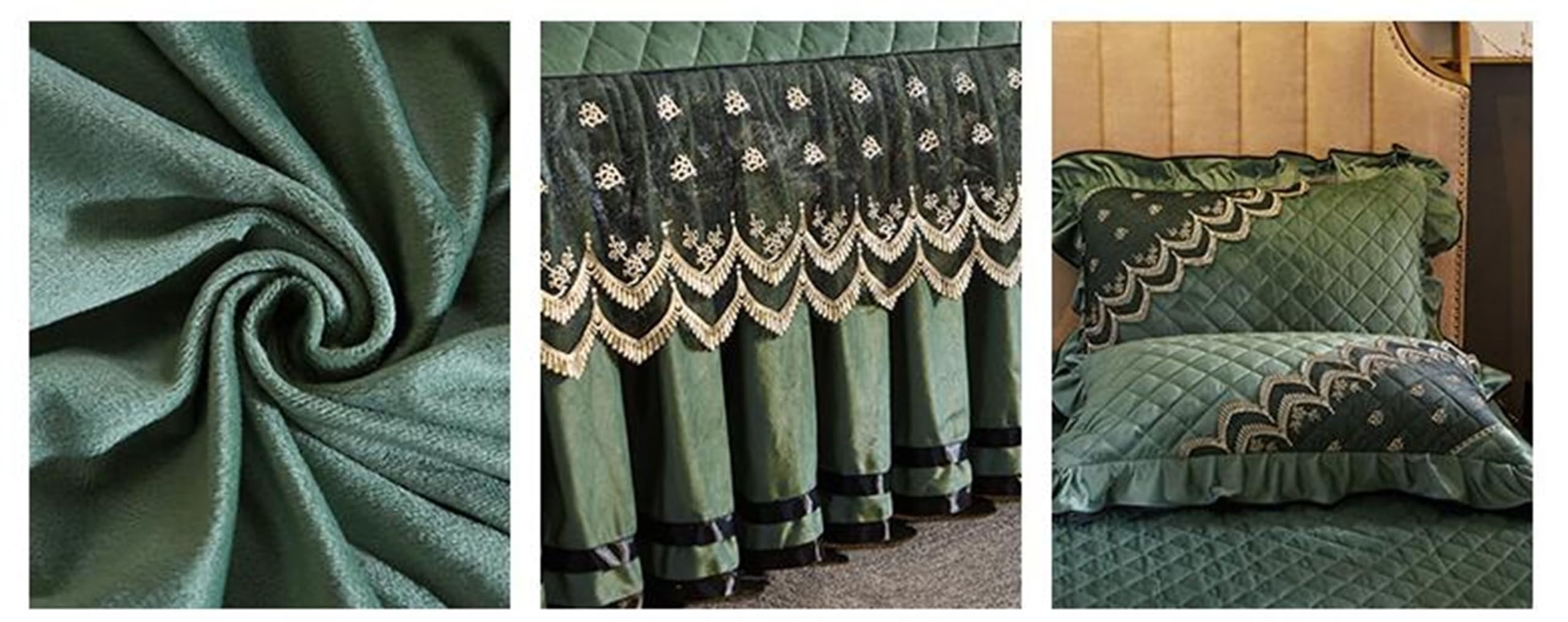 Lenzuola Letto Matrimoniale Poliestere con Angoli, Motivo di Tinta Unita con Pizzo Ricamato, 180 x 220 CM, Verde Oliva