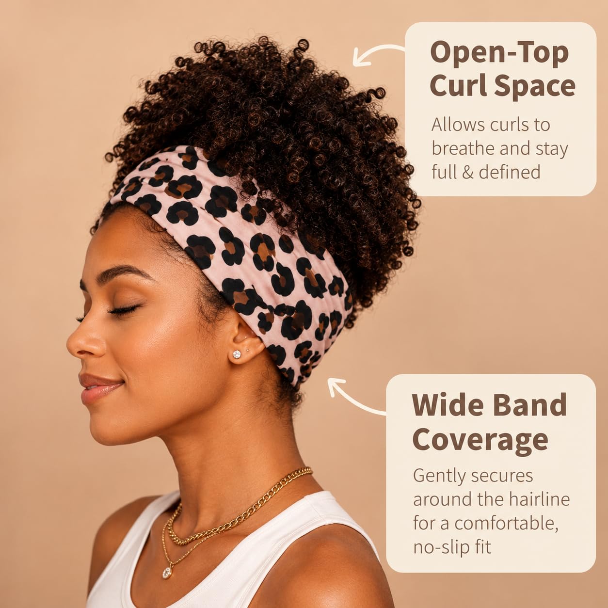 Curly Hair Sleep Headband for Women, Pineapple Style Wide Stretch Polyester Wrap for Coily Natural Hair, 1 Pack, Black image 3