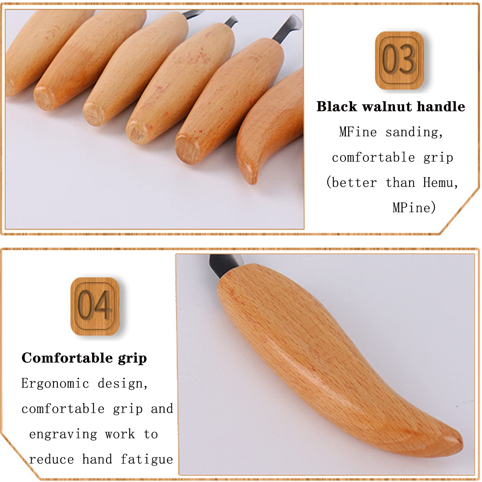 Juego de 12 piezas de lujo para tallar madera - Juego de cuchillos para tallar madera - Juego de herramientas para tallar cuchara - Juego de cuchillos para tallar - Kit para trabajar madera