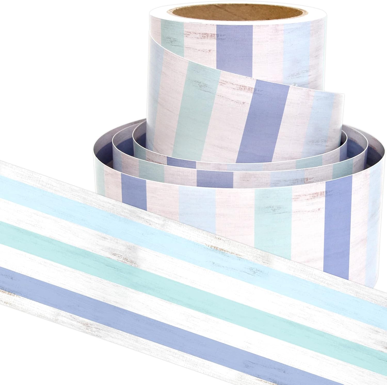 Bulletin Board Border Vintage Blue Stripes Straight Rolled