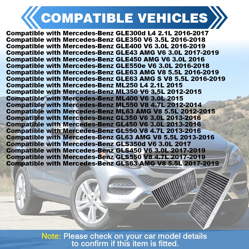 Kit filtro aria abitacolo, 1668300318, 1668300218, compatibile con Mercedes-Benz GLE300d L4 2.1L 2016-2017, 1 set