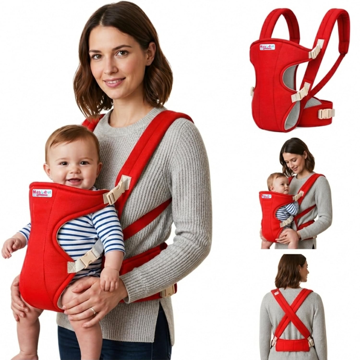 Maa Love Baby Carrier Bag with Waist Support Ergonomic Baby Wrap Carrier for Newborns & Toddlers | Adjustable, Breathable & Hands-Free Sling for Moms & Dads | Soft Infant Carrier for Baby (Dark Red, Without Canopy)-image-19