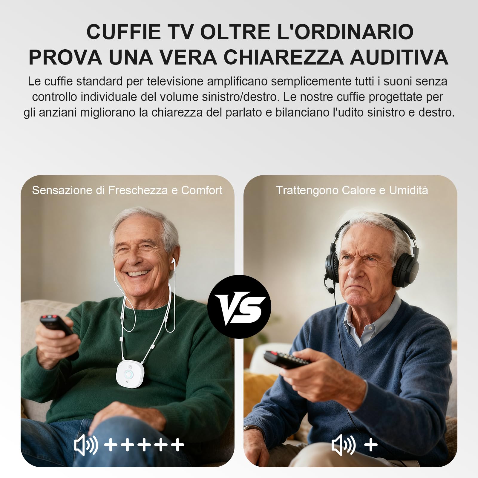 PROW Cuffie TV Senza Fili per Anziani e Ipoudenti, TV Semi-Auricolare con Regolazione Volume L/R Indipendente, Tasti Grandi, Leggere, Assistenza USB/Ottica/RCA/3.5mm per la Maggior parte delle TV