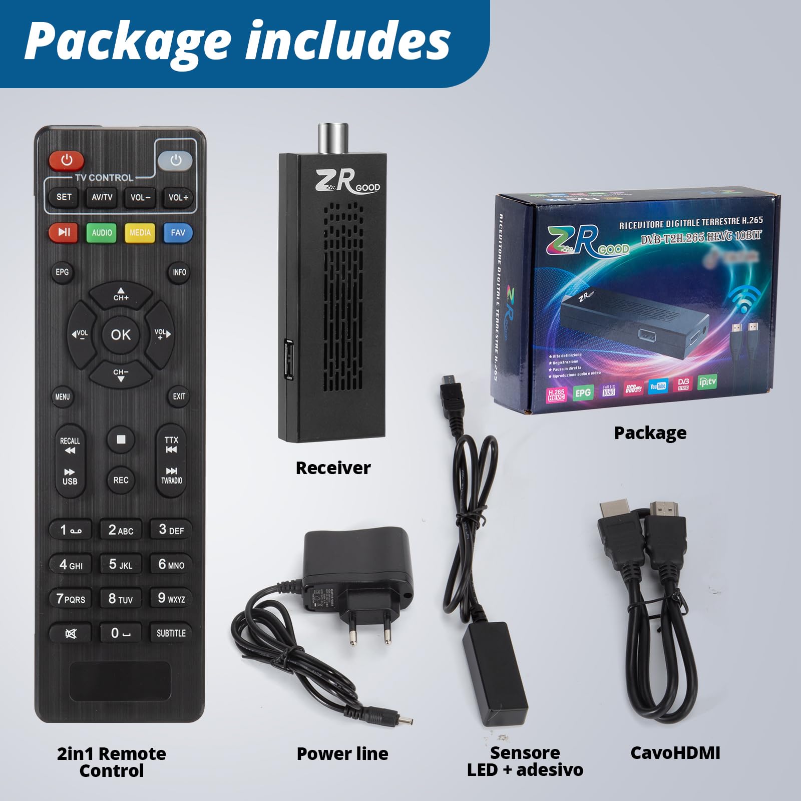 Decodificador TDT HD,Sintonizador TDT HD,Descodificador Digital para TV 2024,Decodificador DVB-T2,HD 1080P H265 HEVC Principal 10 bit,Soporta ETHERNET/USB WiFi/Proyector/PVR/Funciones Multimedia