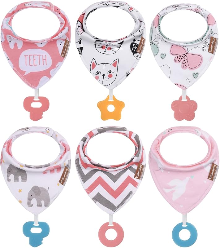 Baberos bandana para bebé, paquete de 6 y juguetes para la dentición, paquete de 6, fabricados con algodón 100% orgánico, absorbente y suave, unisex