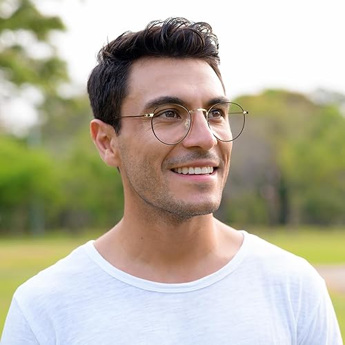 Miniatura 3 de Lentes redondos de luz azul para hombres y mujeres, con marco de alambre que bloquean los rayos UV, lentes transparentes, metal ultraligero,