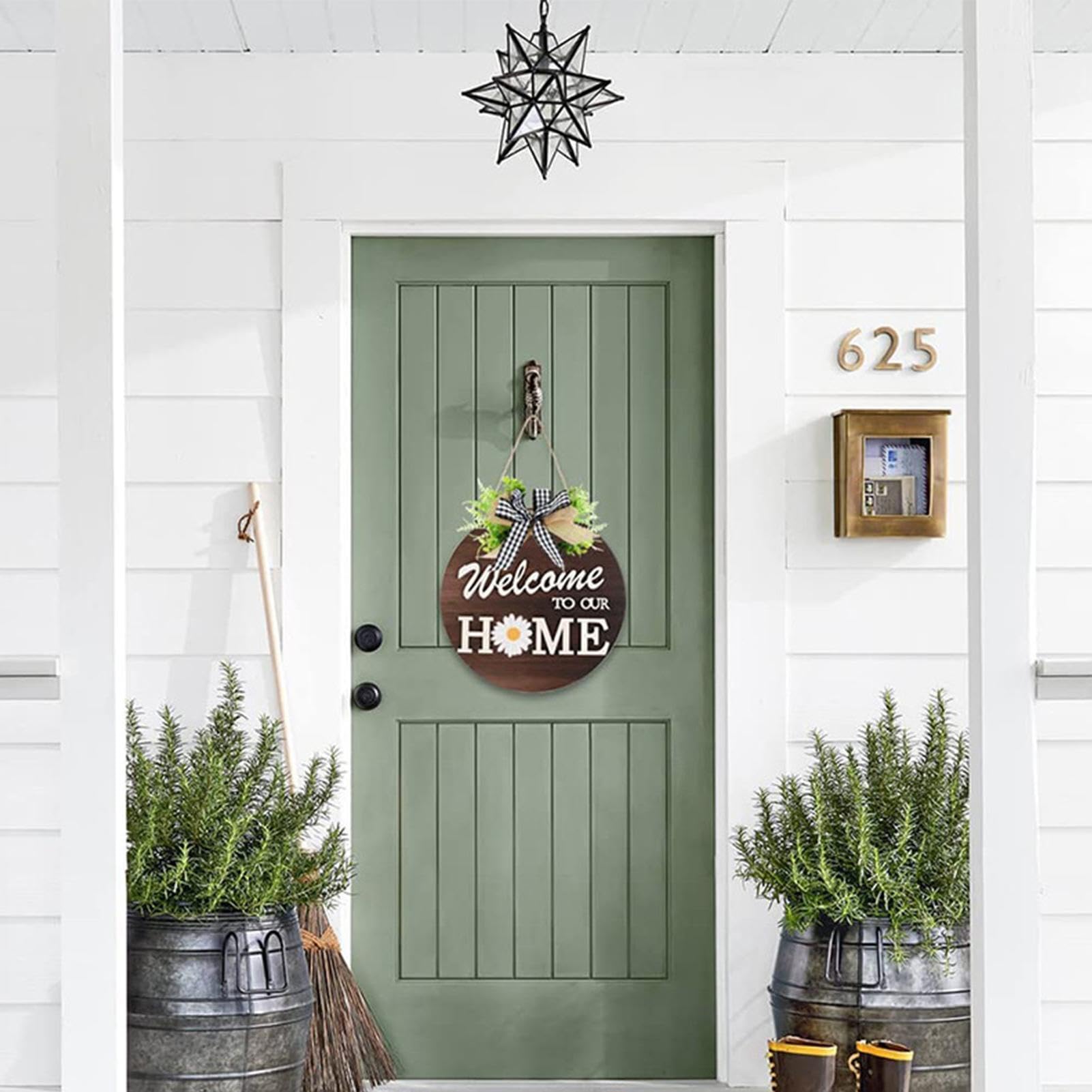 Cartello decorativo per porta con scritta Welcome to Our Home, decorazione per la casa, ghirlanda in legno, da appendere alla parete, cartello per
