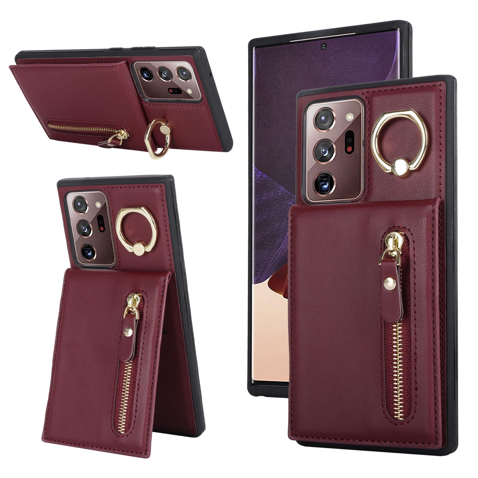 Jaorty for Samsung Galaxy Note 20 Ultra 5G Phone Case with Card Holder,Galaxy Note 20 Ultra 5G Case Wallet for Women Men with 360 Rotation Ring Kickstand, Leather Zipper Wallet Case,6.9