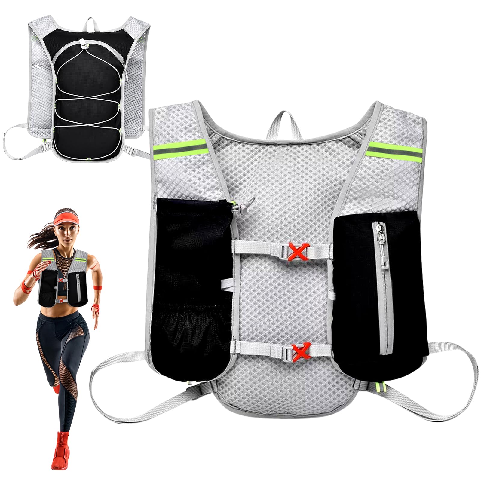 Gilet da corsa da uomo e da donna, cinghie regolabili sul petto, leggero zaino da corsa, zaino riflettente, con supporto per cellulare, per escursioni all'aperto, gare in bicicletta