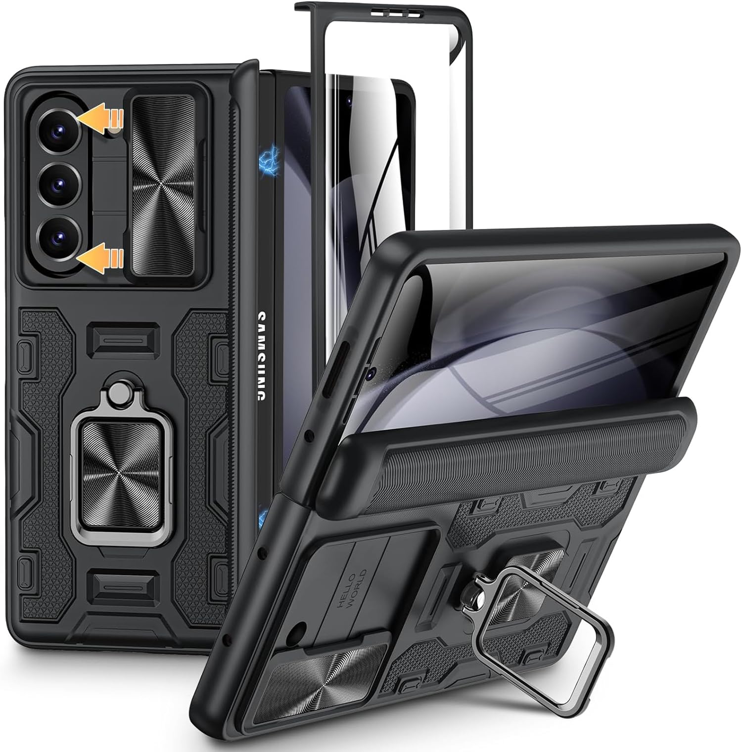 Kapa Ring Armor Slider Back Cover for Z Fold 5 | with Hinge Protection, Screen Protector, Built-in Kickstand, Slide Camera Cover, Full Body Protective Case for Samsung Fold 5 (Black) (B0D7C9RZYZ) Amazon Price History, Amazon Price Tracker