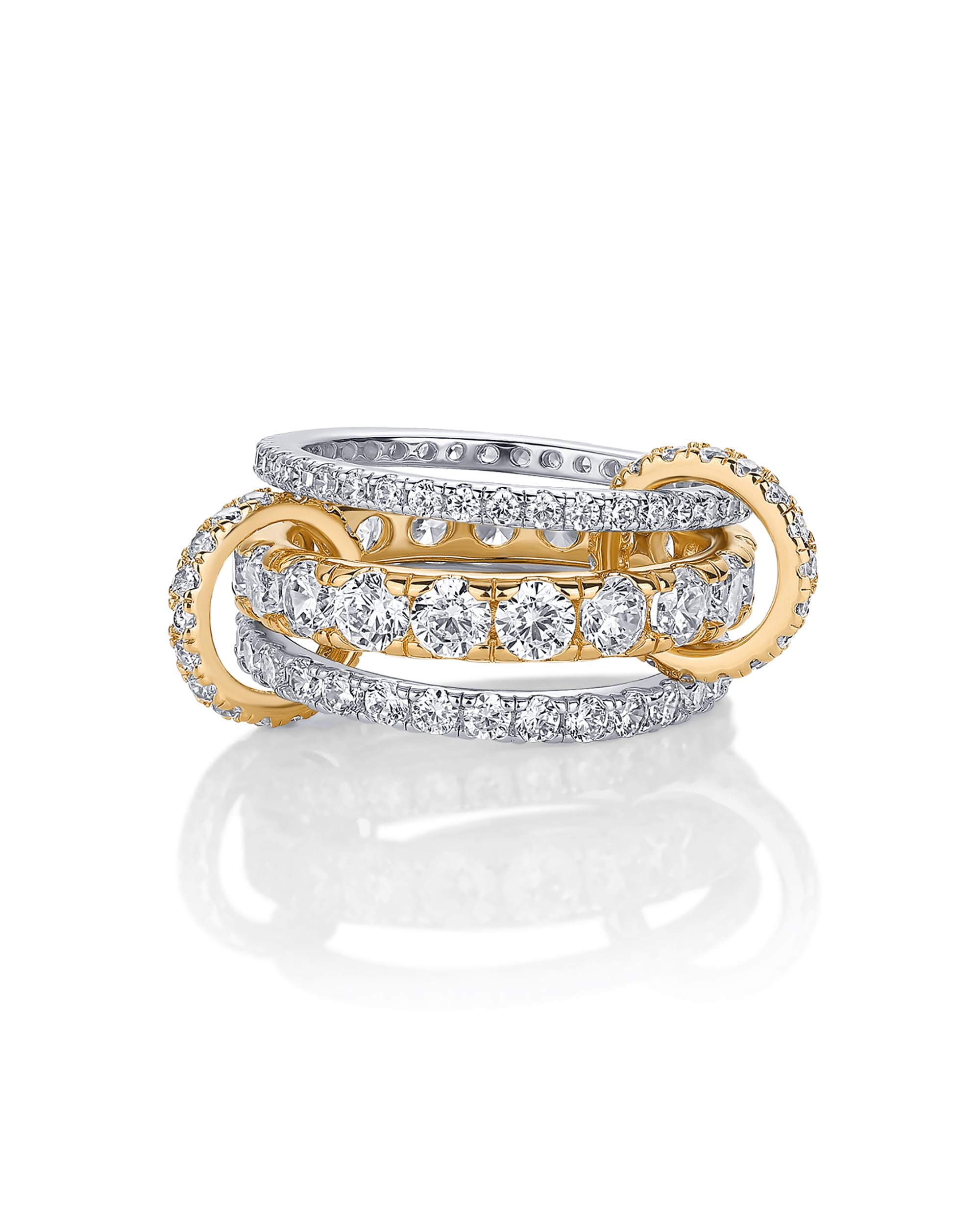 14K Gold Plated Interlocking Ring for Women - Chunky Connected Bands Interlock Stackable Rings for Women - Trendy Cubic Zirconia Two Tone Interlocked Multi-Band Statement Jewelry