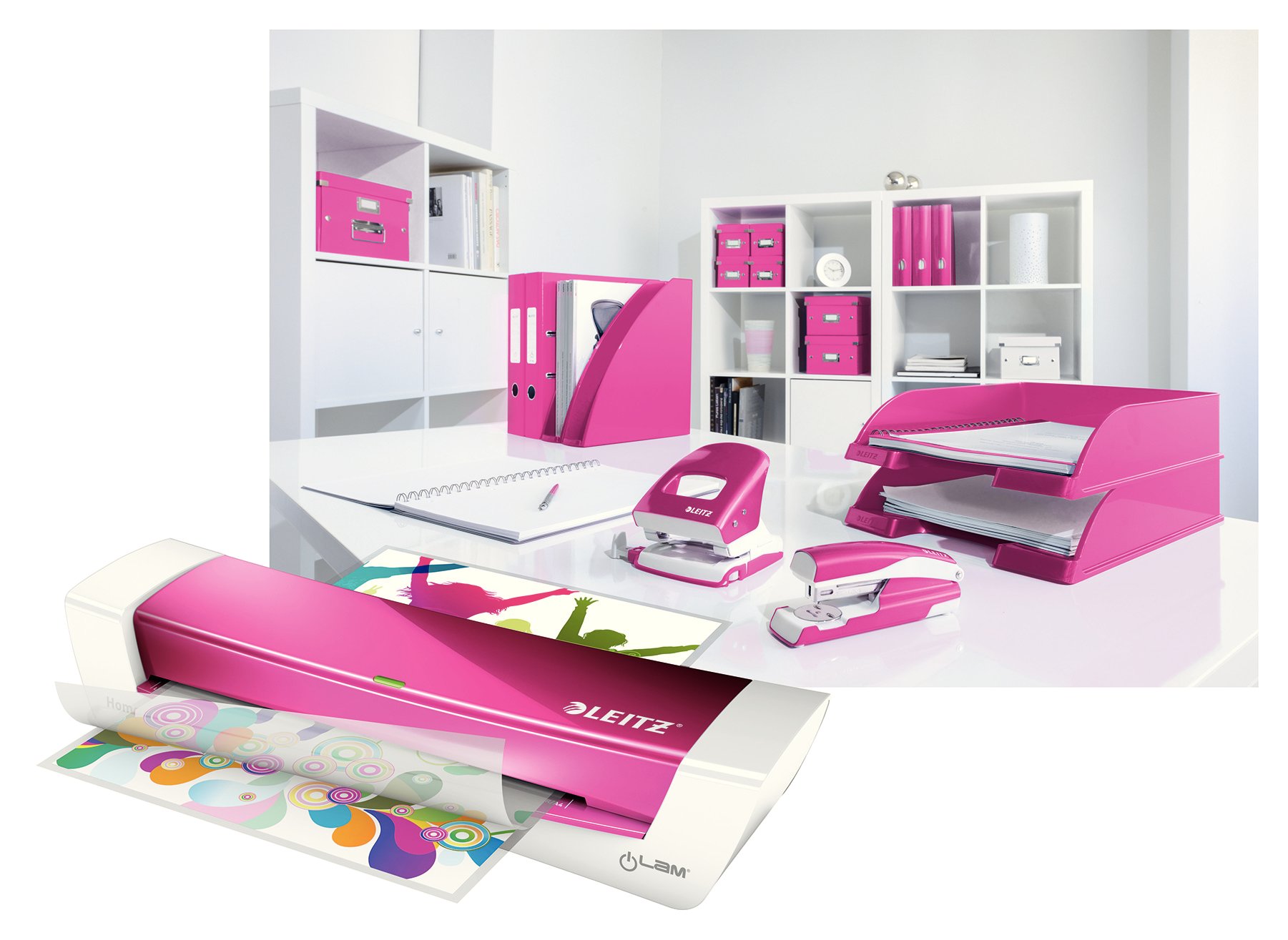 Leitz, Laminator iLAM Home Office A4, Idealny do Domowego Biura, Kolor Różowy, 73680023