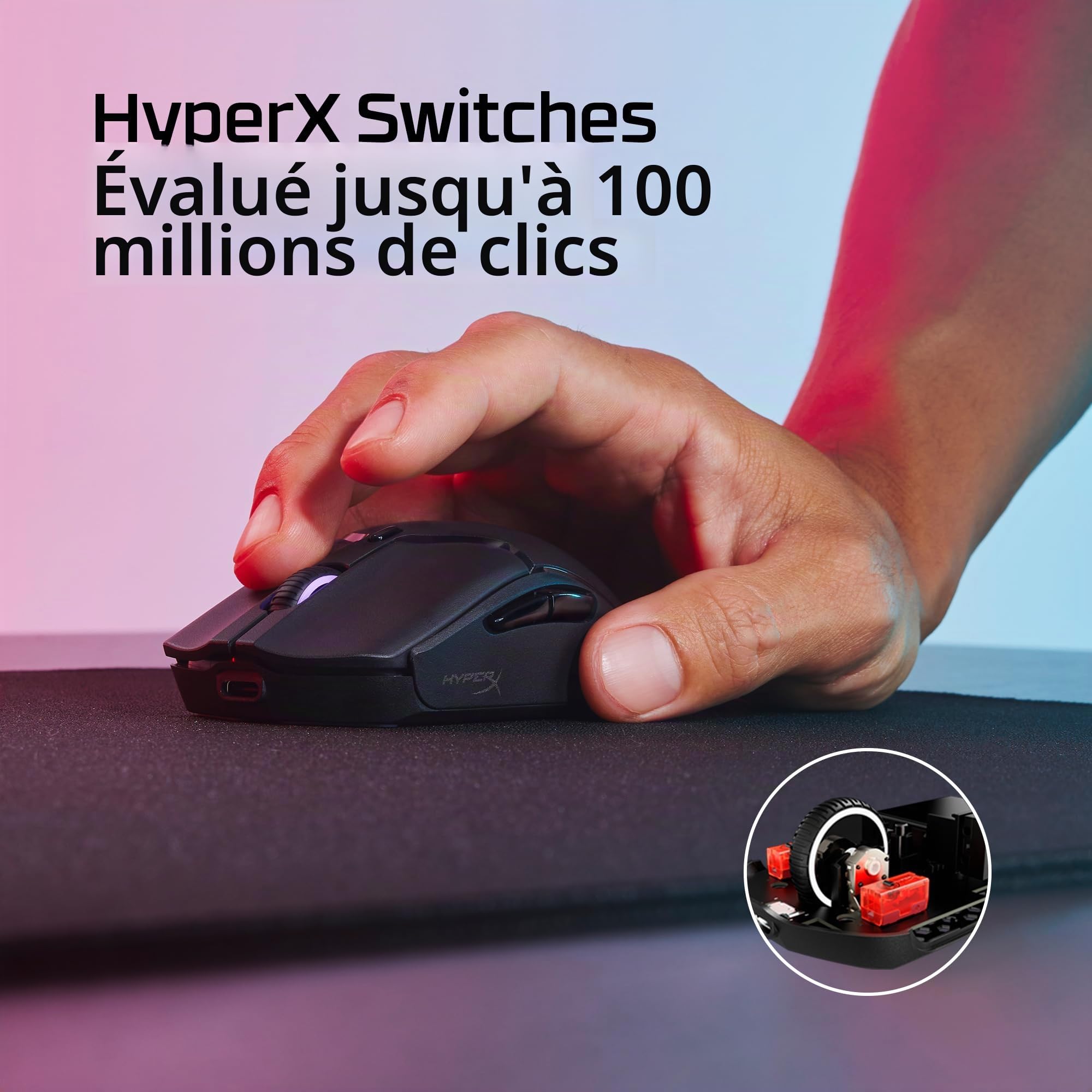 HyperX Pulsefire Haste 2 Mini Wireless, Souris Gaming sans Fil Ultra Légère 59 g, Capteur HyperX 26K Jusqu’à 26 000 DPI, Double Connexion sans Fil 2.4 GHz et Bluetooth, Autonomie Jusqu’à 100h, Noir