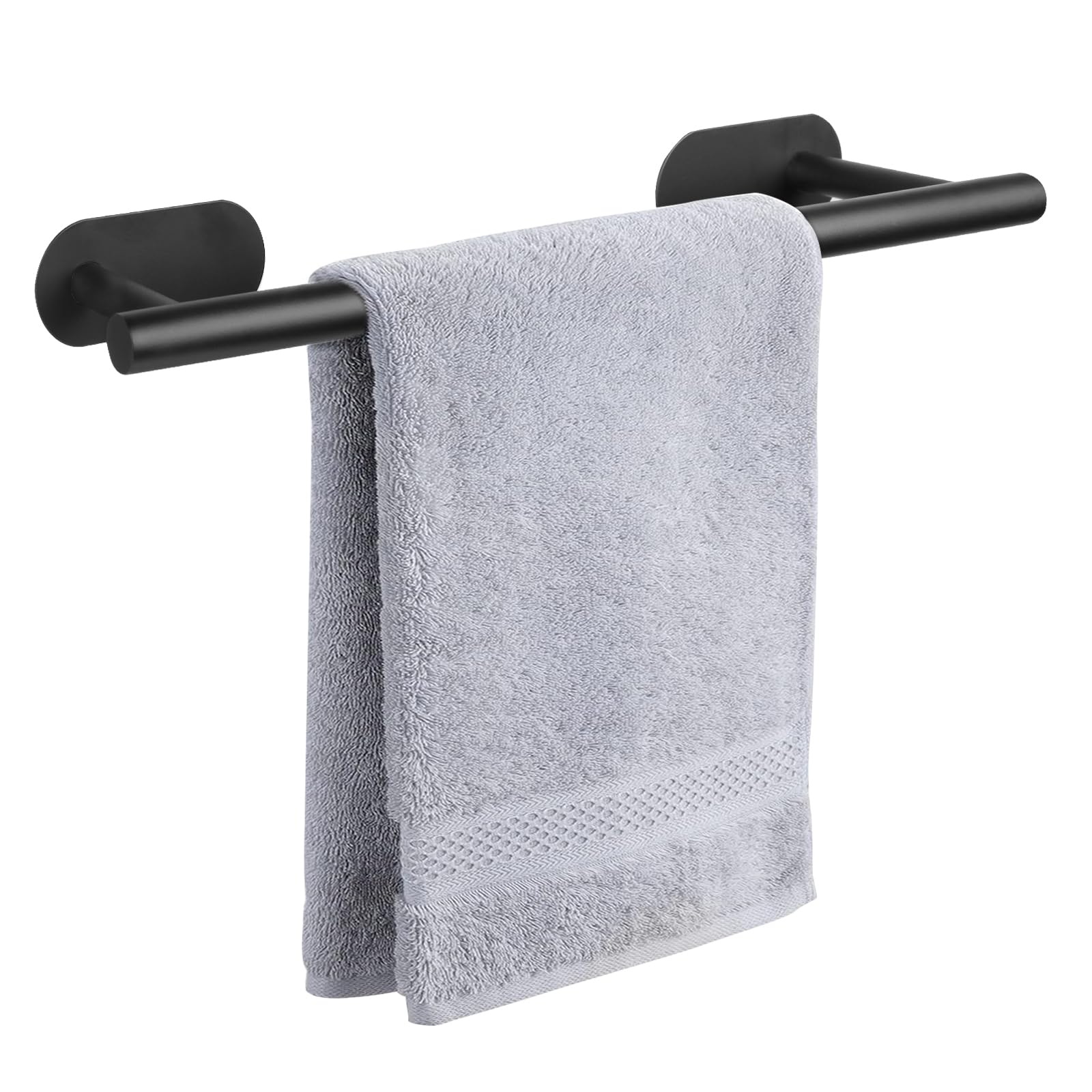 Towel Rail Self Adhesive, Stainless Steel Towel Holder Bar, No Drilling 40cm Towel Rack for Bathroom and Kitchen, Towel Hanger Bath Accessories Easy to Install (Black)