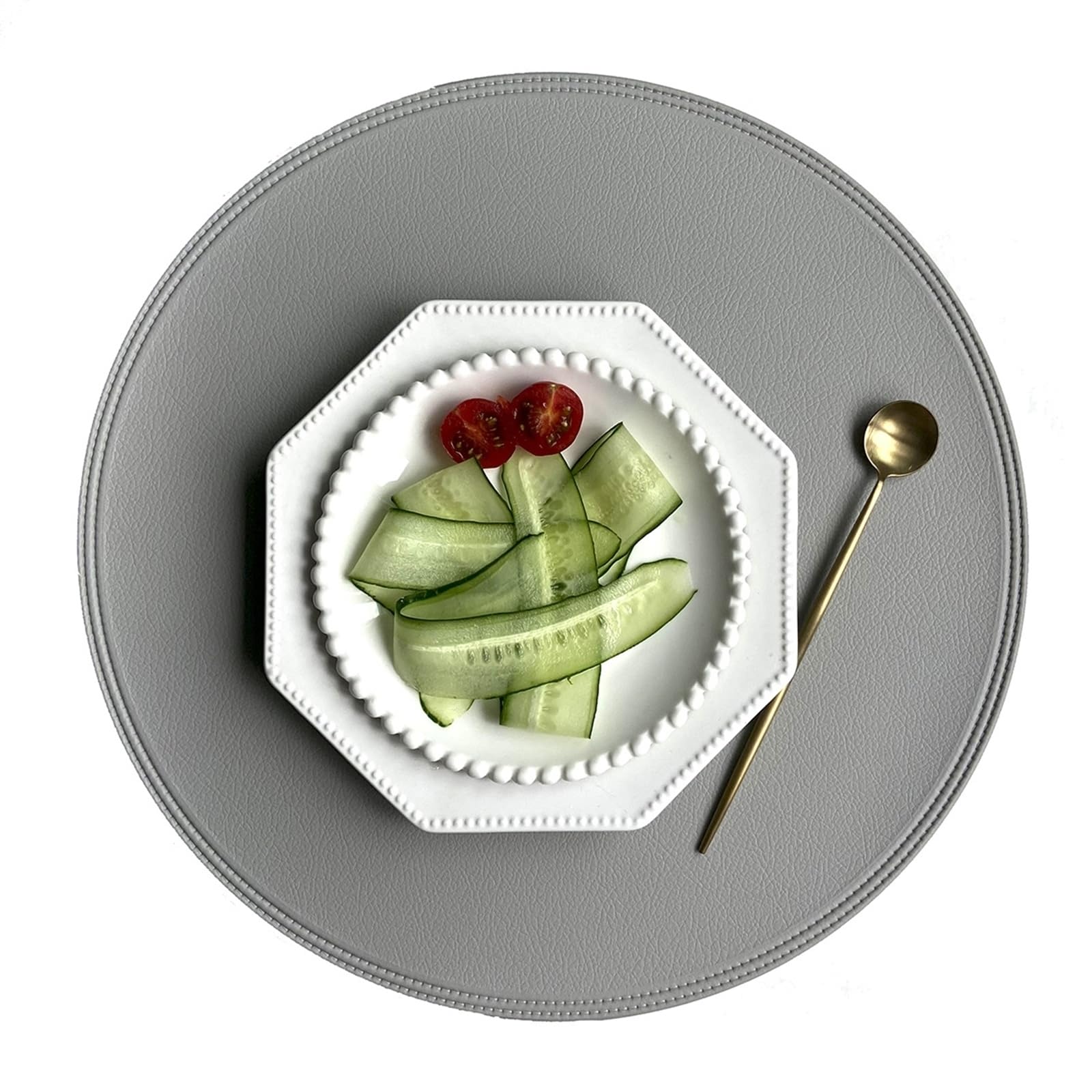 Set de table gris de 38 cm en lot de 2 avec bord pressé uni pour table à manger