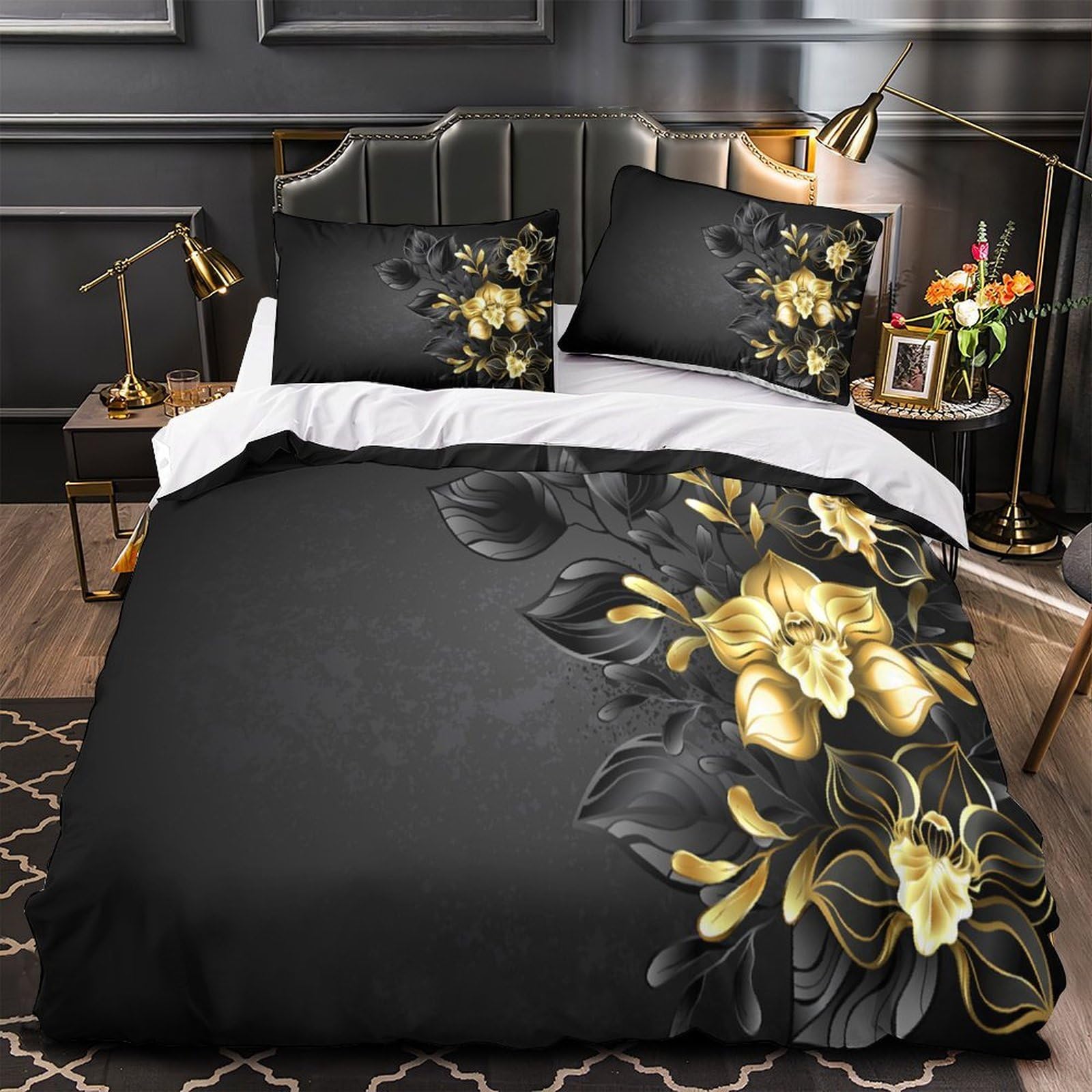 Ensemble de literie microfibre doux pour chambre de fille et lit King parure de lit GoldenFlowers