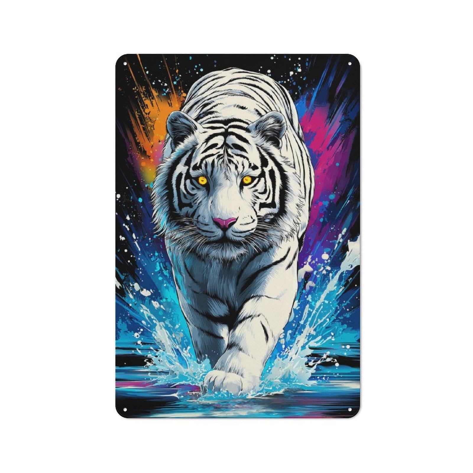Junmoney White Tiger Splash Artwork -1 Decorative Tin Sign With Design 30X20cm, Farmhouse Cottage Wall Art For Farmhouse Kitchen, Pantry Or Dining Area