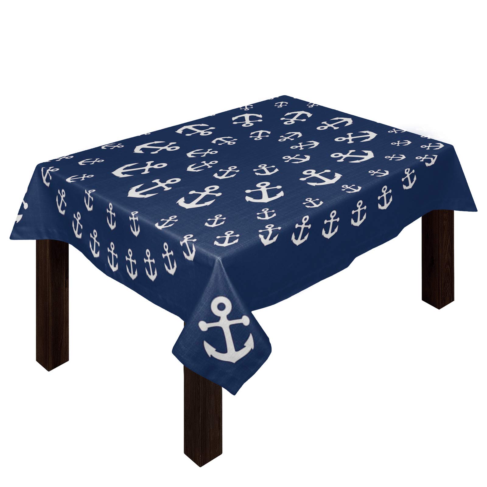 Cotton Linen Tablecloth Nautical Anchor Rectangle 60" Wx120 L Wrinkle-Free Table Cloth Cover Mandala Zentable Navy Blue Table Decorative for Wedding Dinning Party Banquet Tabletop