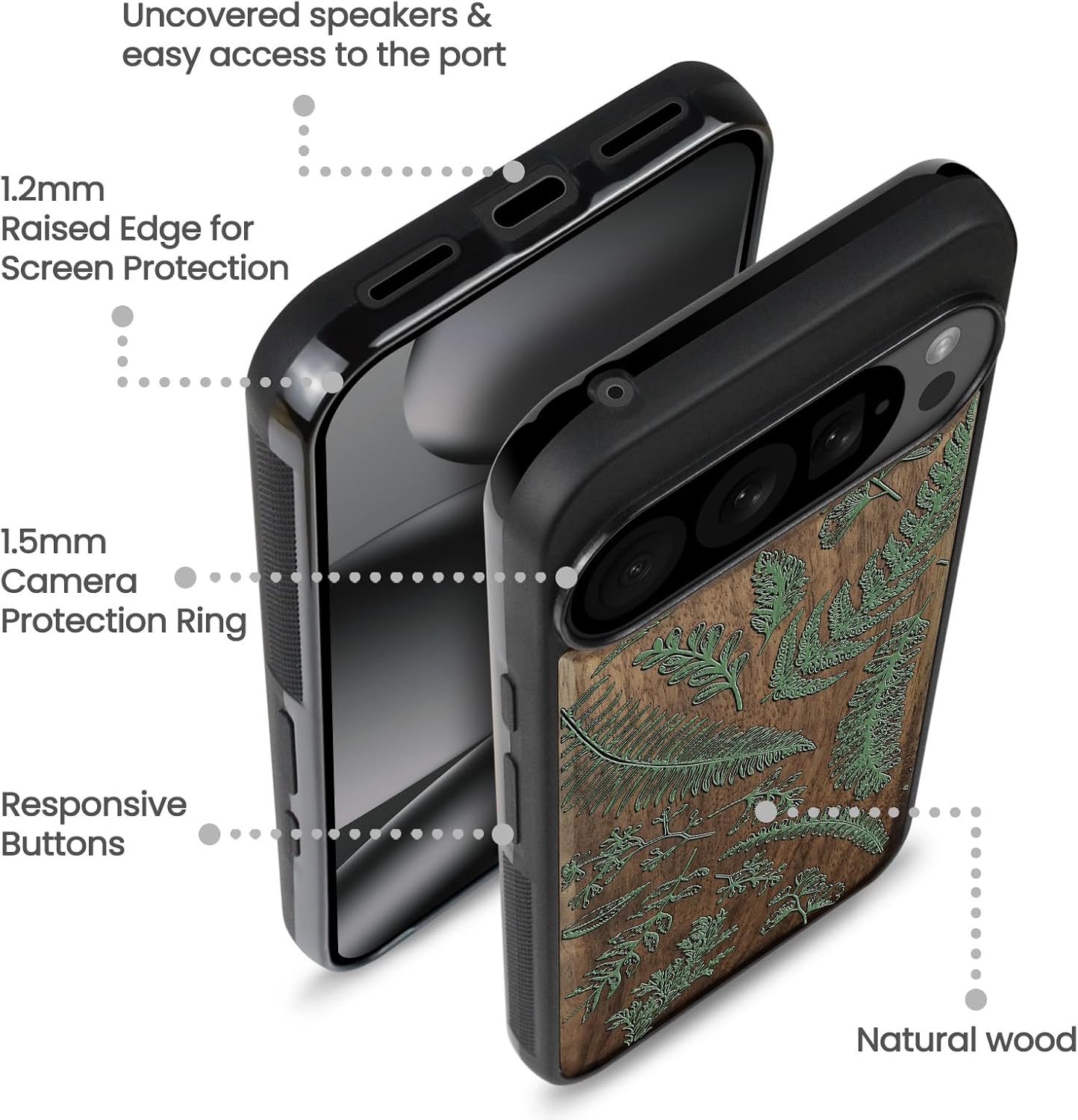 Magnetic for Google Pixel 10 Pro XL Case Compatible with MagSafe Wireless Charging, Wood Cover & Art Painting, Shockproof TPU Phone Case, Walnut Hand-Drawn Pattern - Botanical Garden