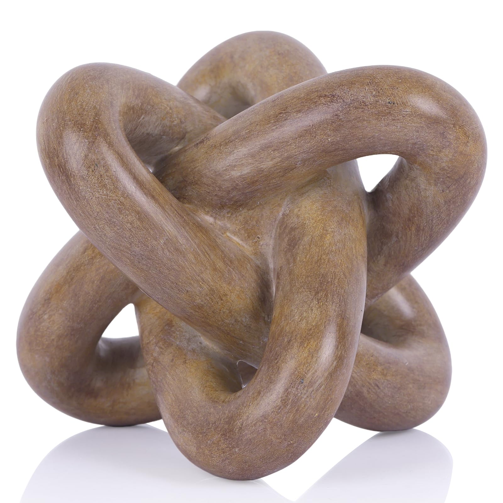 DOVDOV Wood-Toned Knot Sculpture, Triple-Knot Statue, Wood-Toned Home Decor, Ideal for accenting Rustic-Style Coffee Tables, Living Room TV Stands, Dining Tables, and entryway Shelving.