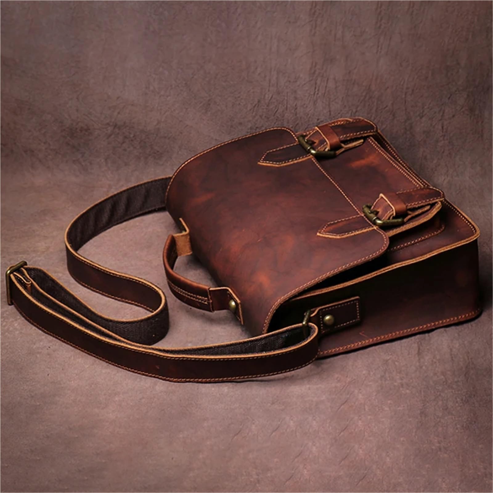 Bolsos de mensajero retro cuero auténtico for hombre y mujer, bolso hombro piel vaca natural, cruzado informal, bolsos Cambridge lujo Para Negocio Colegio Trabajo Café