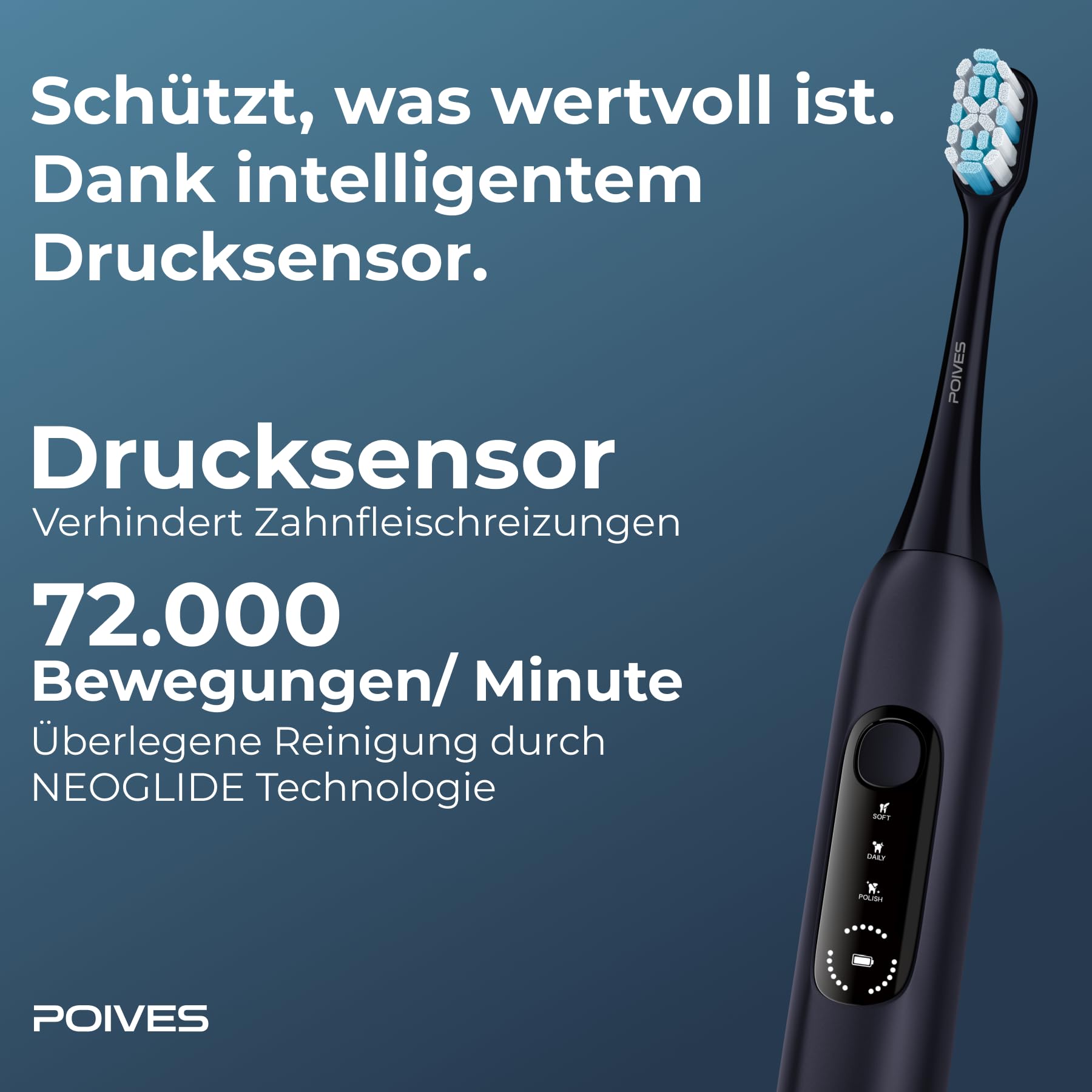 P1 Pro Brosse à dents électrique, sonique, avec capteur de pression pour un brossage sûr, batterie de 60 jours, Midnight Blue