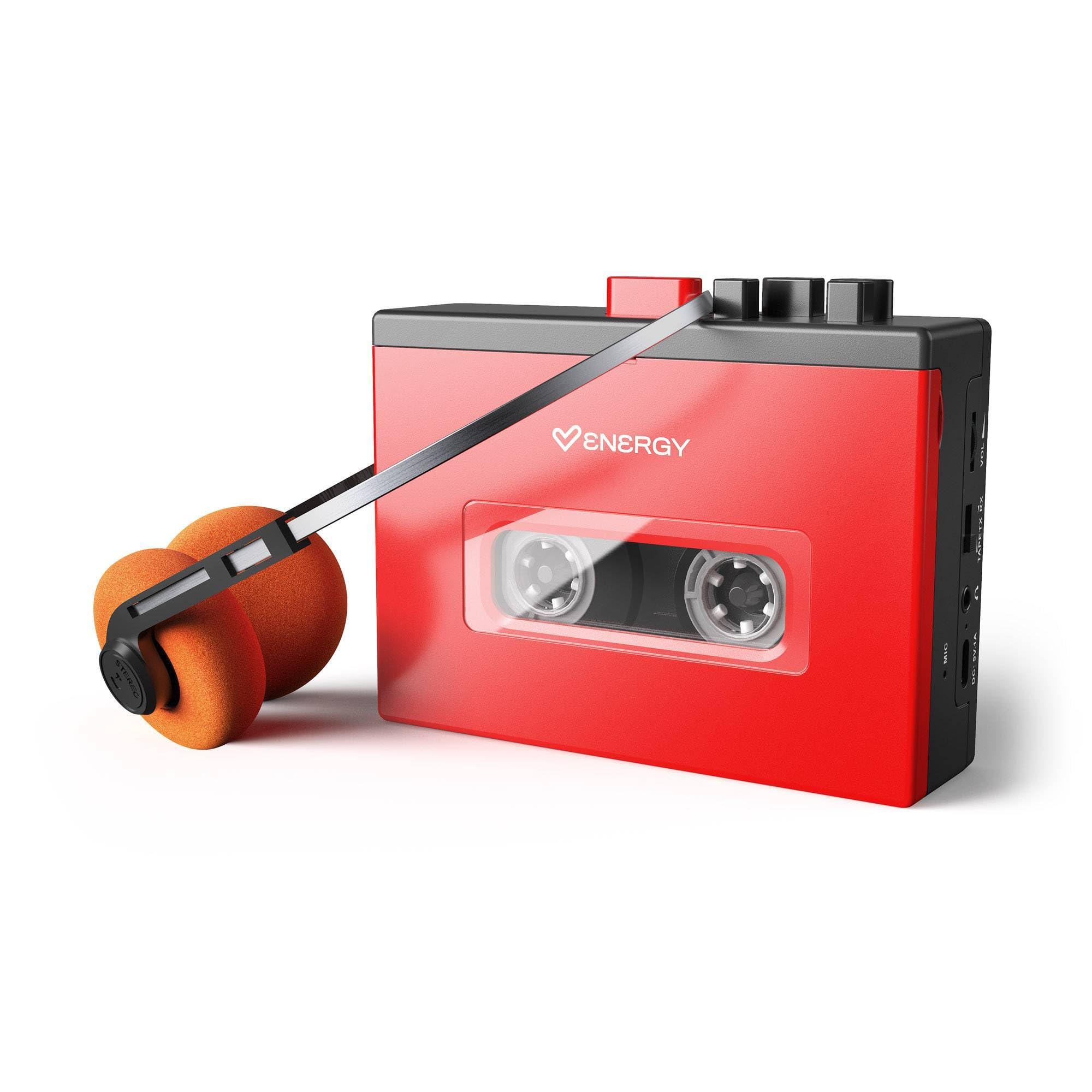 Energy Sistem Tragbarer Kassetten-Player, Bluetooth, In/Out, wiederaufladbarer USB-C-Akku, Lautsprecher und integriertes Mikrofon, analoger Retro-Sound, inklusive Vintage-Kopfhörern, Sprachaufnahme