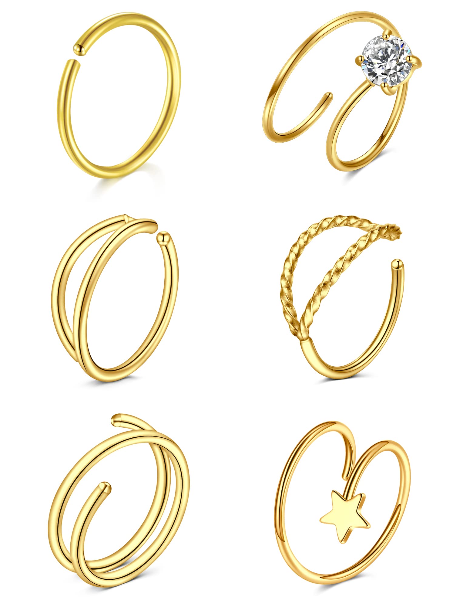 LAURITAMI Pendientes Piercing Nariz de Acero Quirúrgico Perno Curvos 20G 7 mm Tornillo Espiral L Forma Opal CZ Estilos Joyas